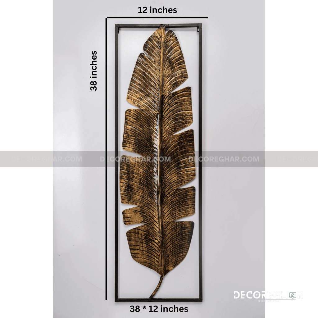 Hand Crafted Antiqued Gold Banana Leaf Metal Wall Panel