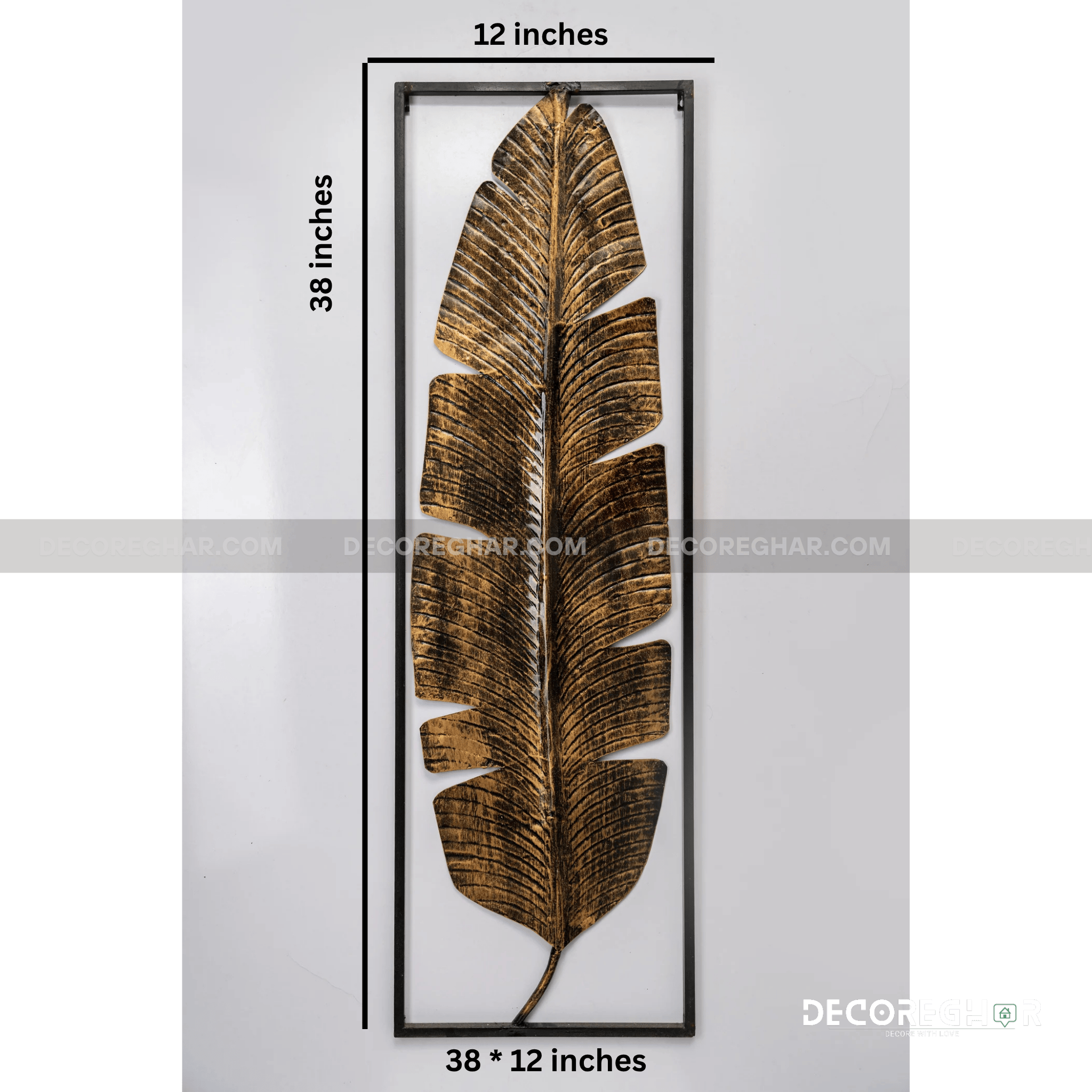 Hand Crafted Antiqued Gold Banana Leaf Metal Wall Panel