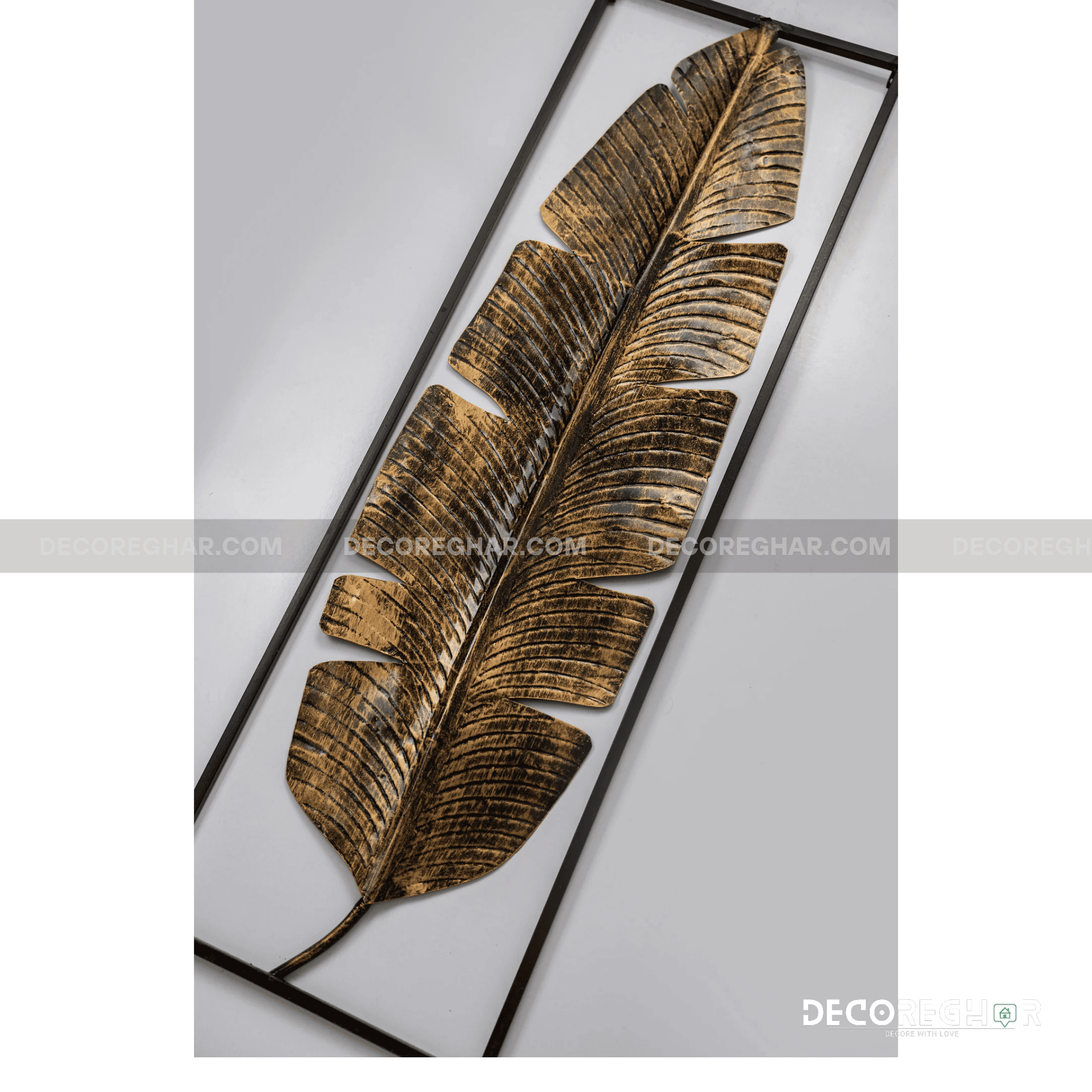 Hand Crafted Antiqued Gold Banana Leaf Metal Wall Panel
