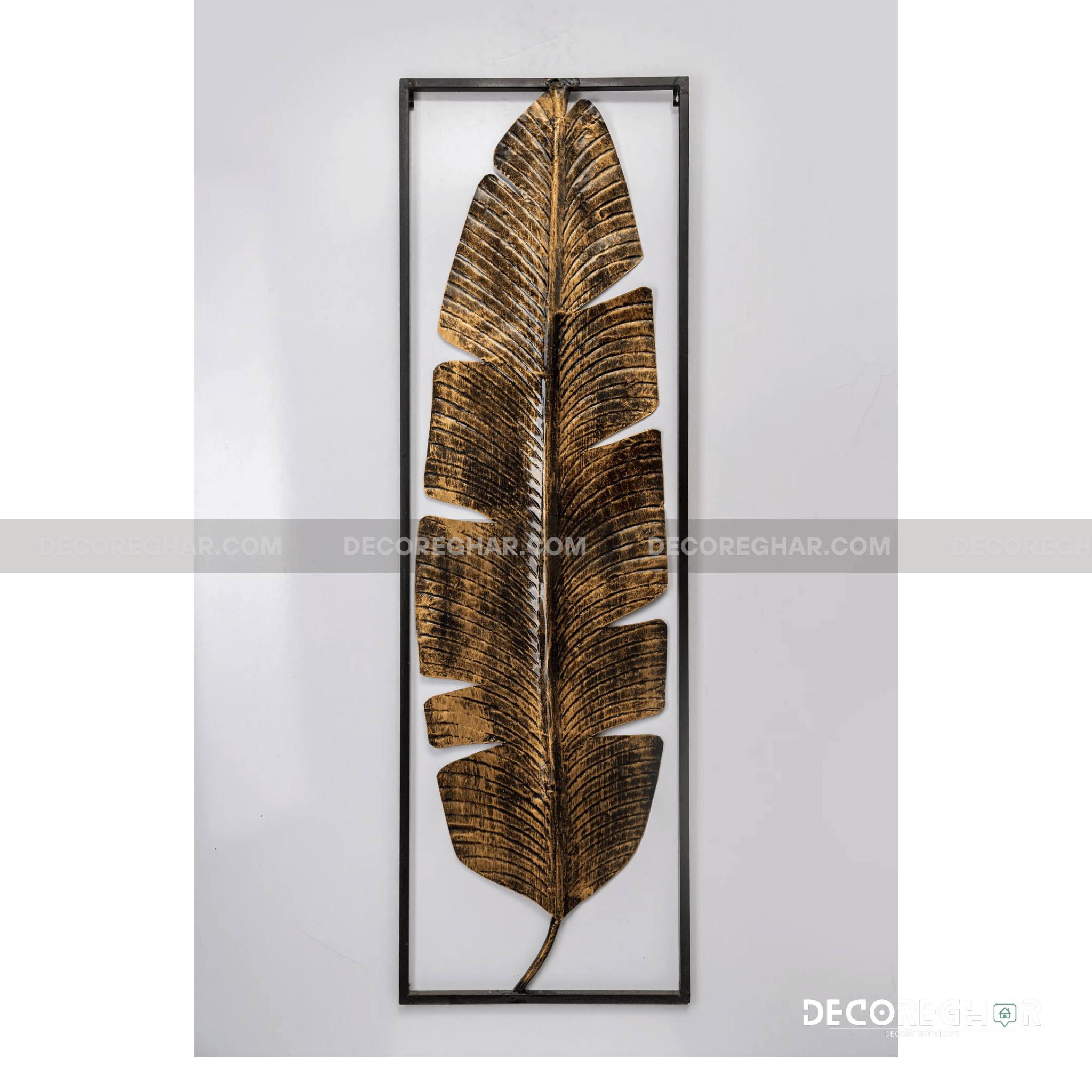 Hand Crafted Antiqued Gold Banana Leaf Metal Wall Panel
