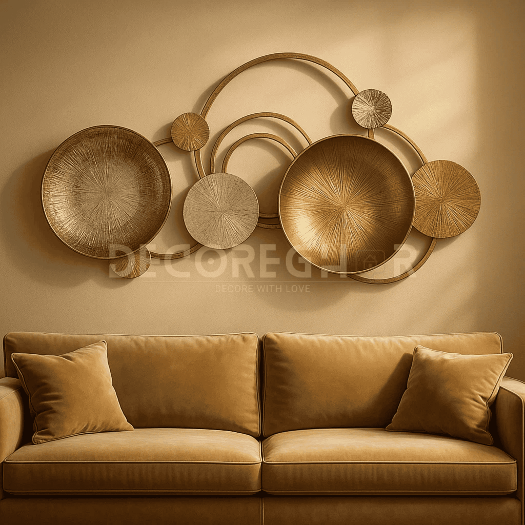 Modern Abstract Metal Wall Art | Gold & Bronze Circular Iron Wall Décor for Living Room