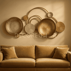 Modern Abstract Metal Wall Art | Gold & Bronze Circular Iron Wall Décor for Living Room
