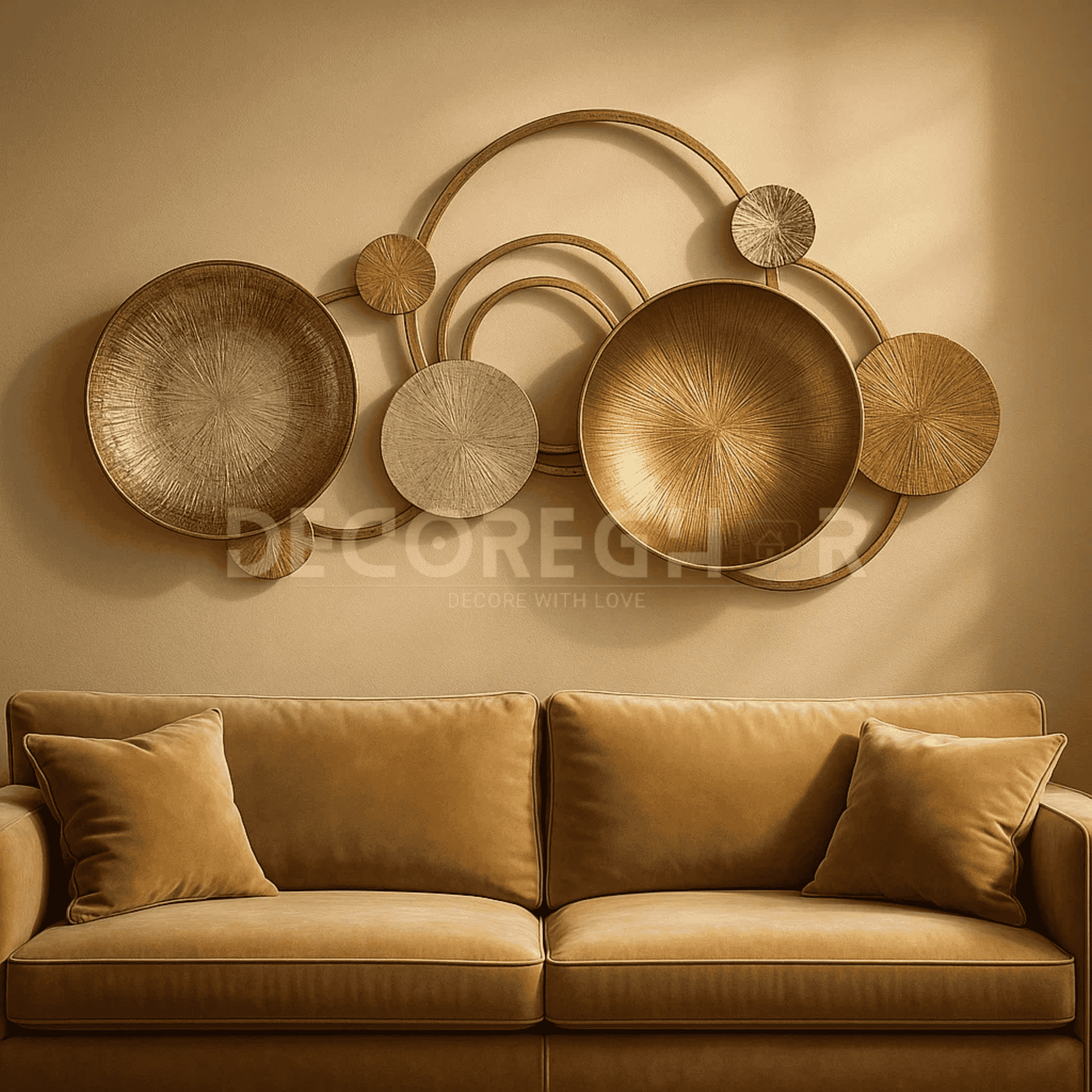 Modern Abstract Metal Wall Art | Gold & Bronze Circular Iron Wall Décor for Living Room