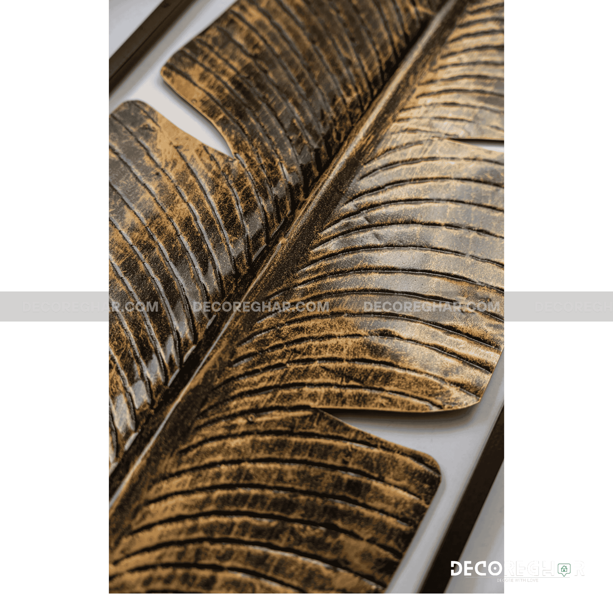 Hand Crafted Antiqued Gold Banana Leaf Metal Wall Panel
