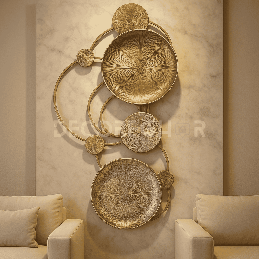 Modern Abstract Metal Wall Art | Gold & Bronze Circular Iron Wall Décor for Living Room