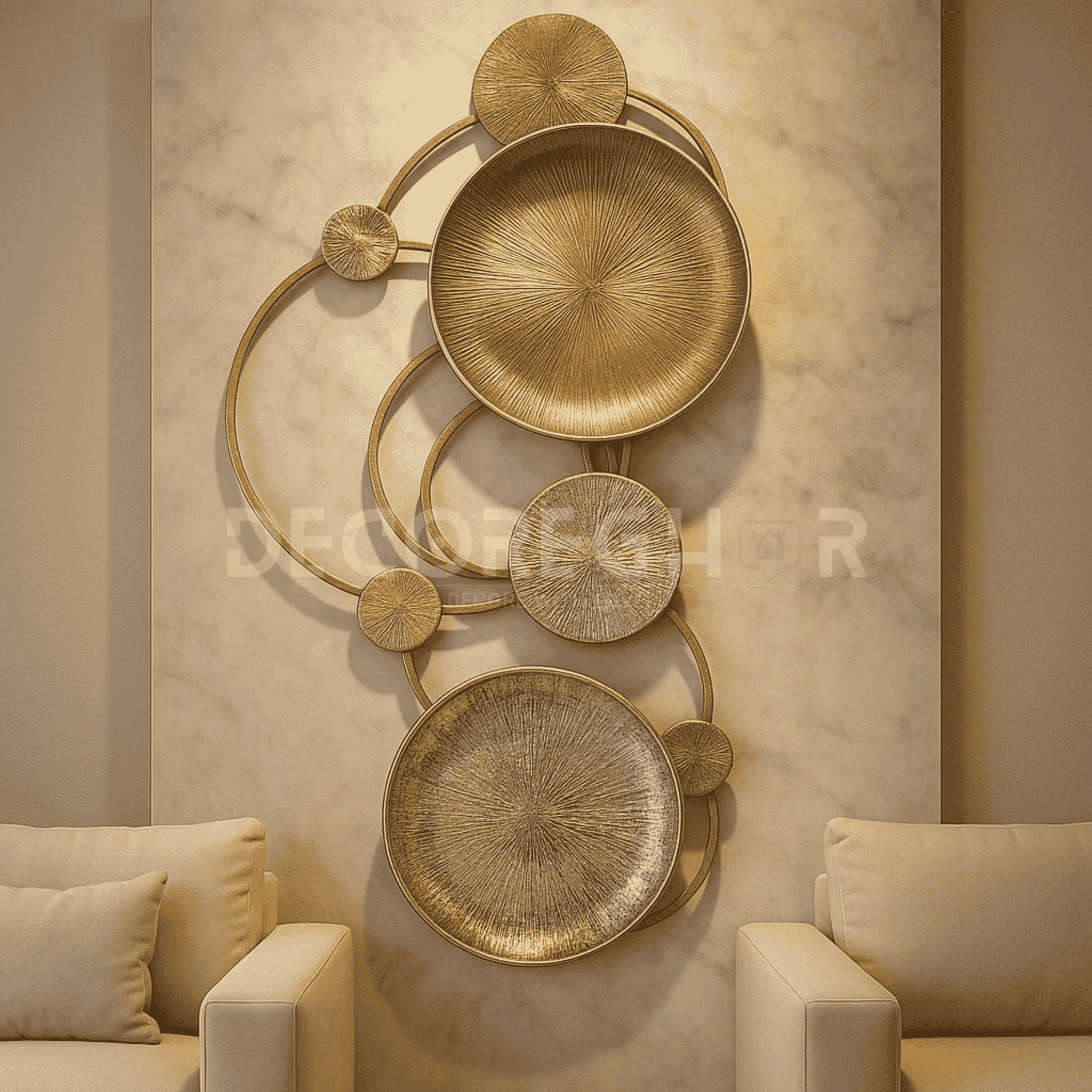 Modern Abstract Metal Wall Art | Gold & Bronze Circular Iron Wall Décor for Living Room