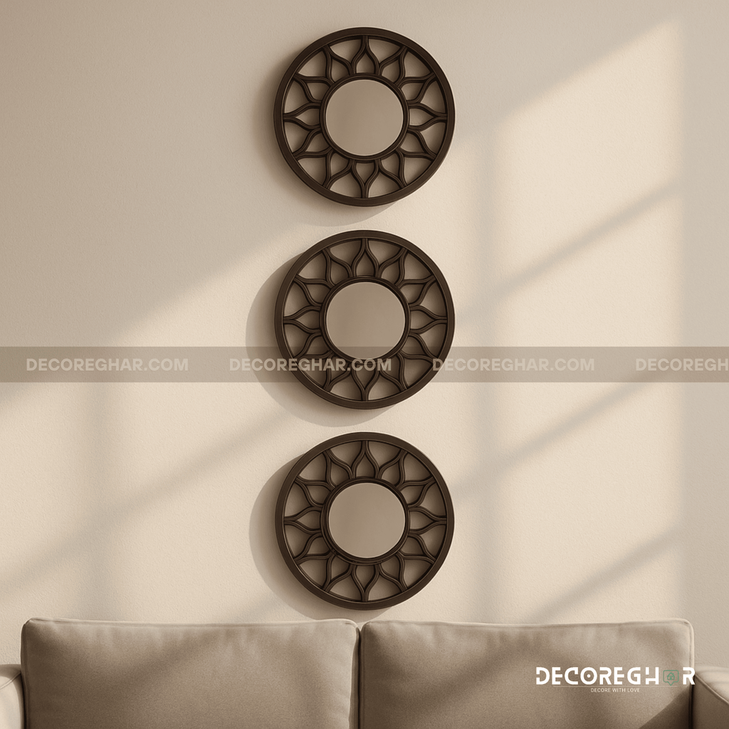 Elegant Round Wall Mirror Set – Decorative Modern Sunburst Design for Living Room