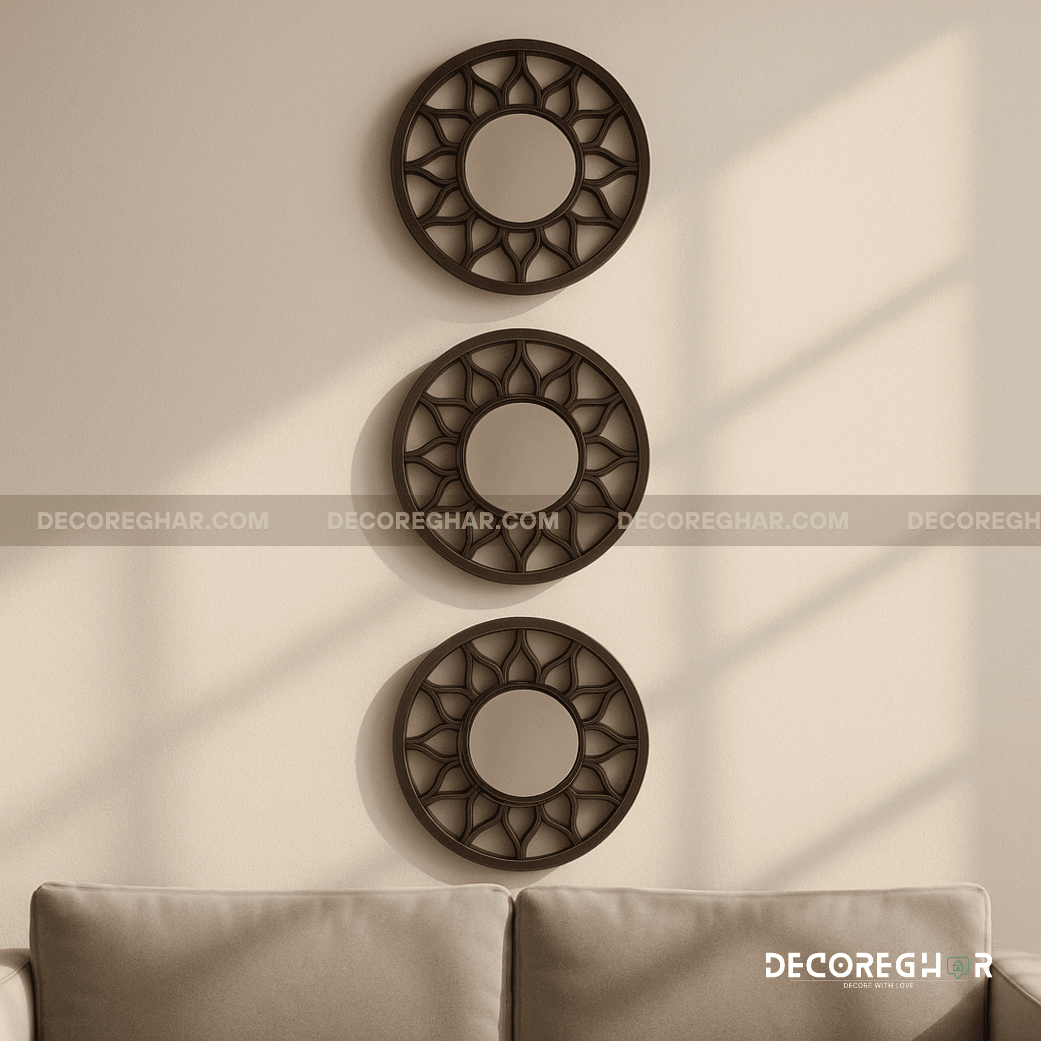 Elegant Round Wall Mirror Set – Decorative Modern Sunburst Design for Living Room
