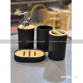 Modern Matte Black & Bamboo Bathroom Accessory Set – 4-Piece Vanity Organizer