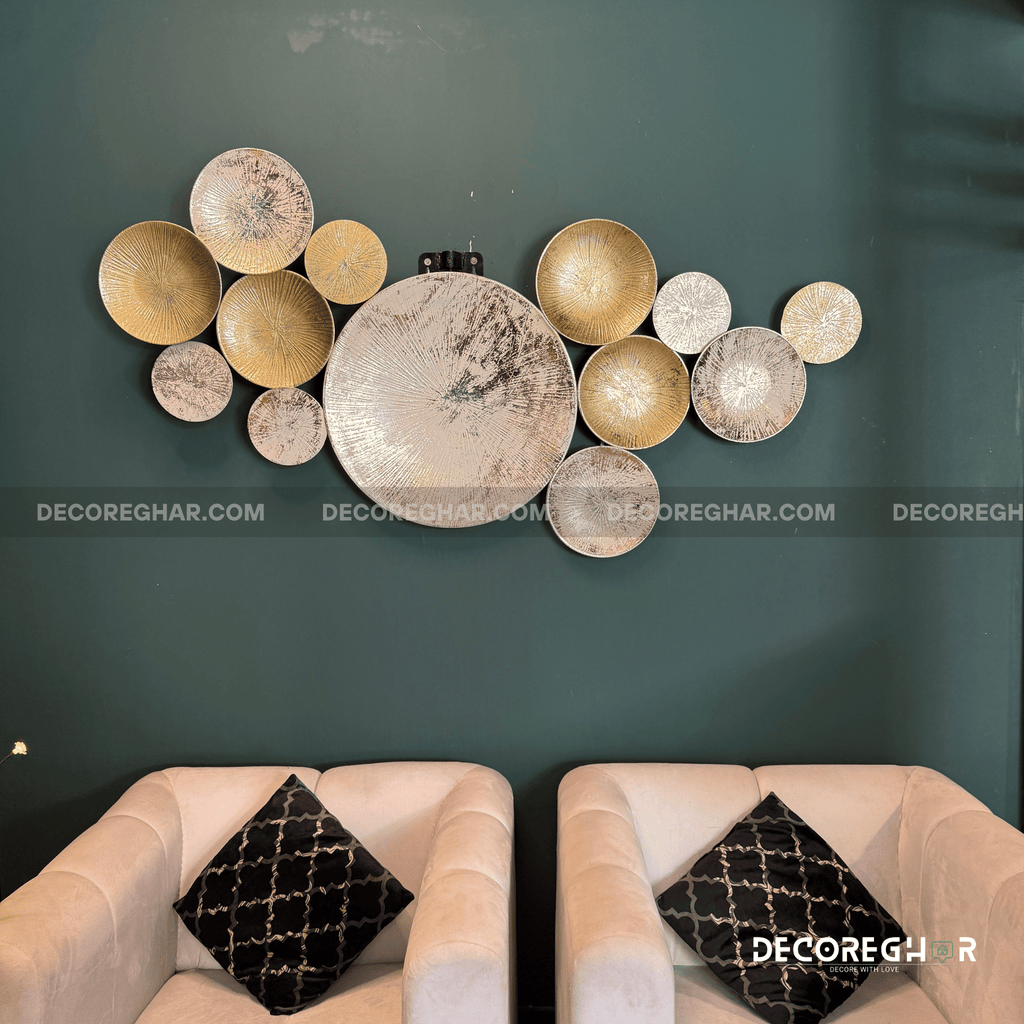 Modern Metallic Wall Art – Handcrafted Circular Discs | 6ft Wide Metal Wall Décor
