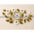 Luxury Floral Wall Clock – Modern Gold & White Metal Wall Decor for Living Room