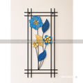 Modern Blue & Gold Floral Metal Wall Art – Geometric Frame Decor