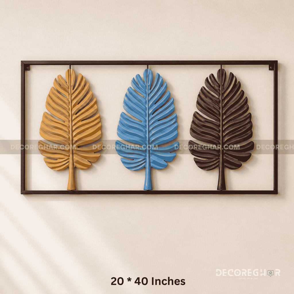 Modern Triple Leaf Metal Wall Art – Minimalist Framed Decor