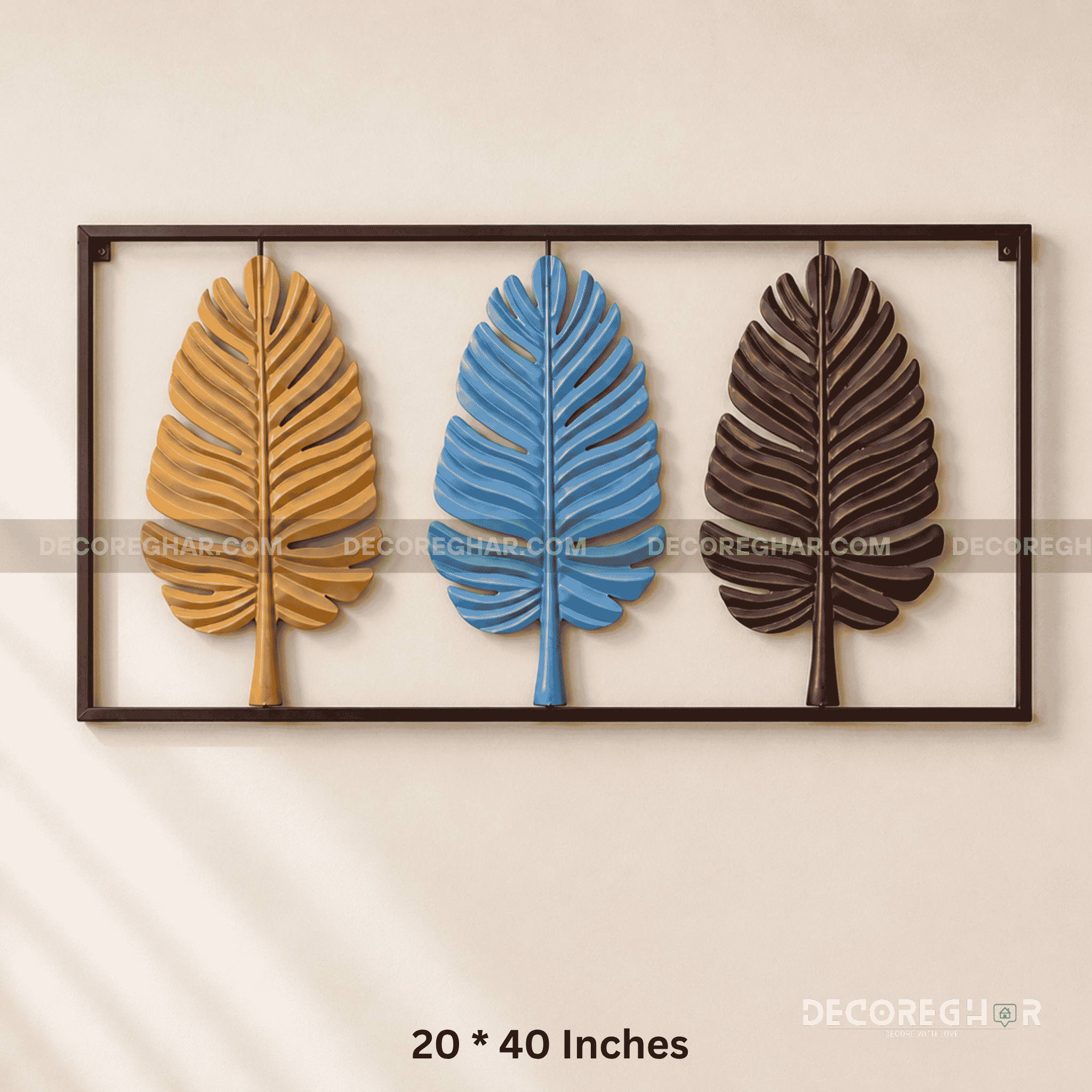 Modern Triple Leaf Metal Wall Art – Minimalist Framed Decor
