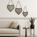 3-Piece Heart-Shaped Wall Mirror Set – Hanging Decorative Mirrors with Rope for Living Room, Bedroom & Kids Room