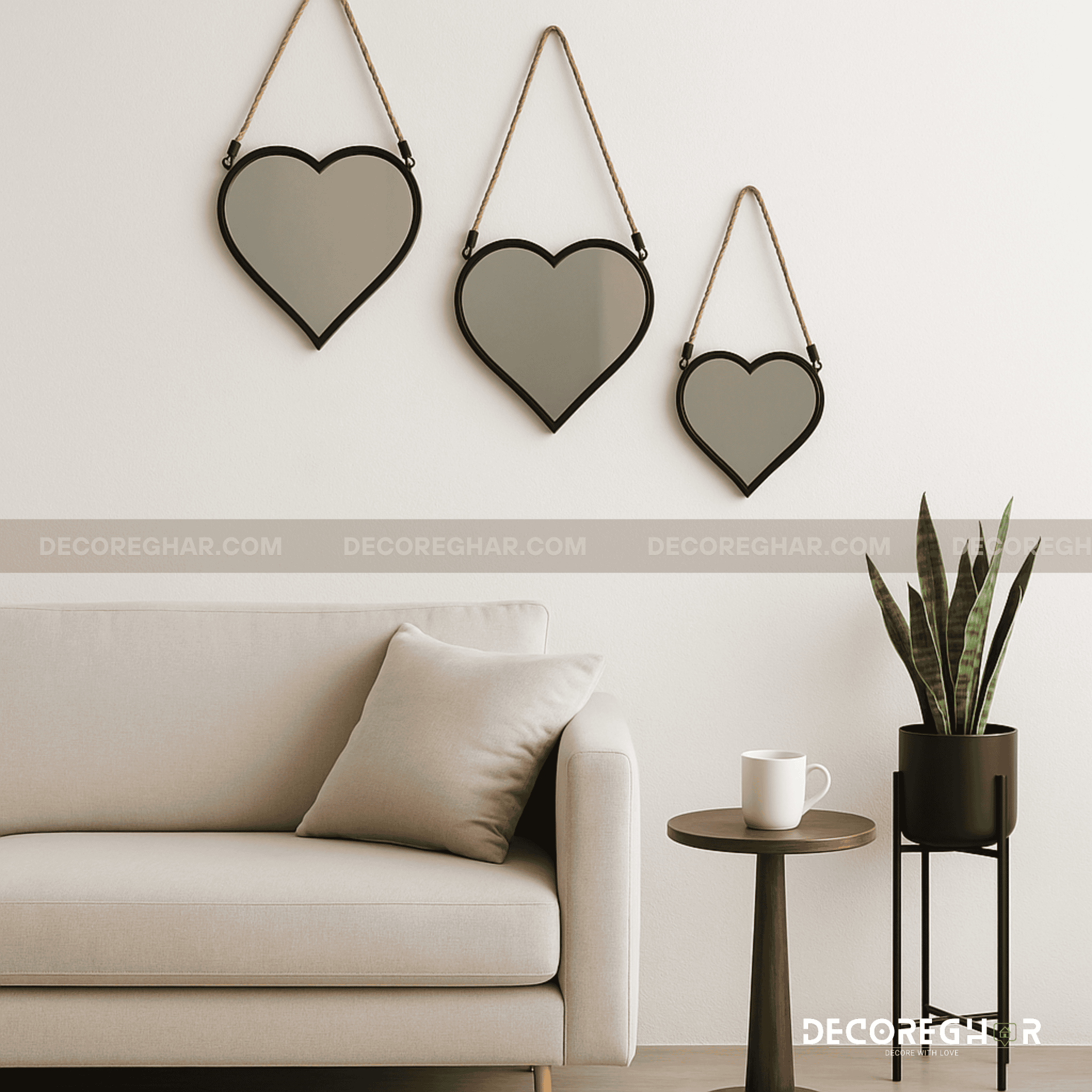3-Piece Heart-Shaped Wall Mirror Set – Hanging Decorative Mirrors with Rope for Living Room, Bedroom & Kids Room