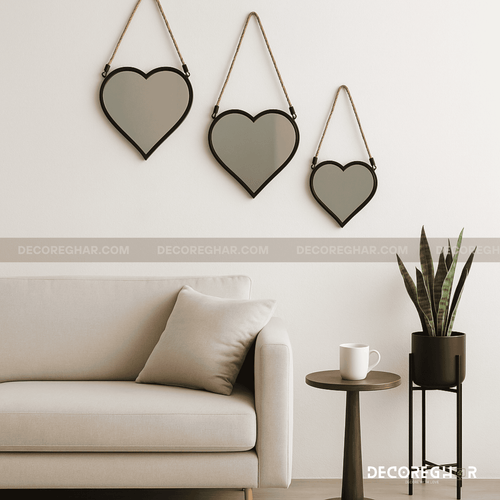 3-Piece Heart-Shaped Wall Mirror Set – Hanging Decorative Mirrors with Rope for Living Room, Bedroom & Kids Room