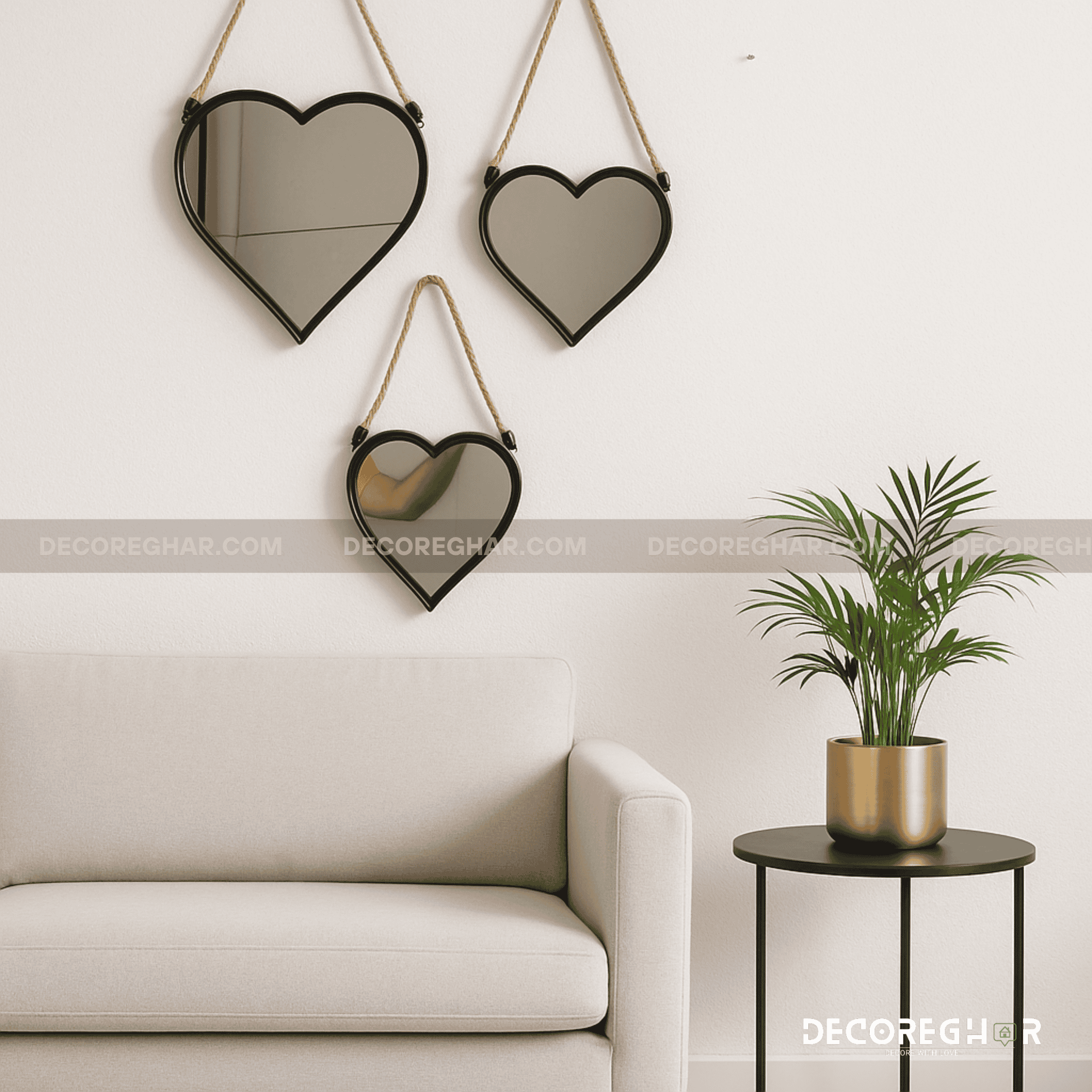 3-Piece Heart-Shaped Wall Mirror Set – Hanging Decorative Mirrors with Rope for Living Room, Bedroom & Kids Room