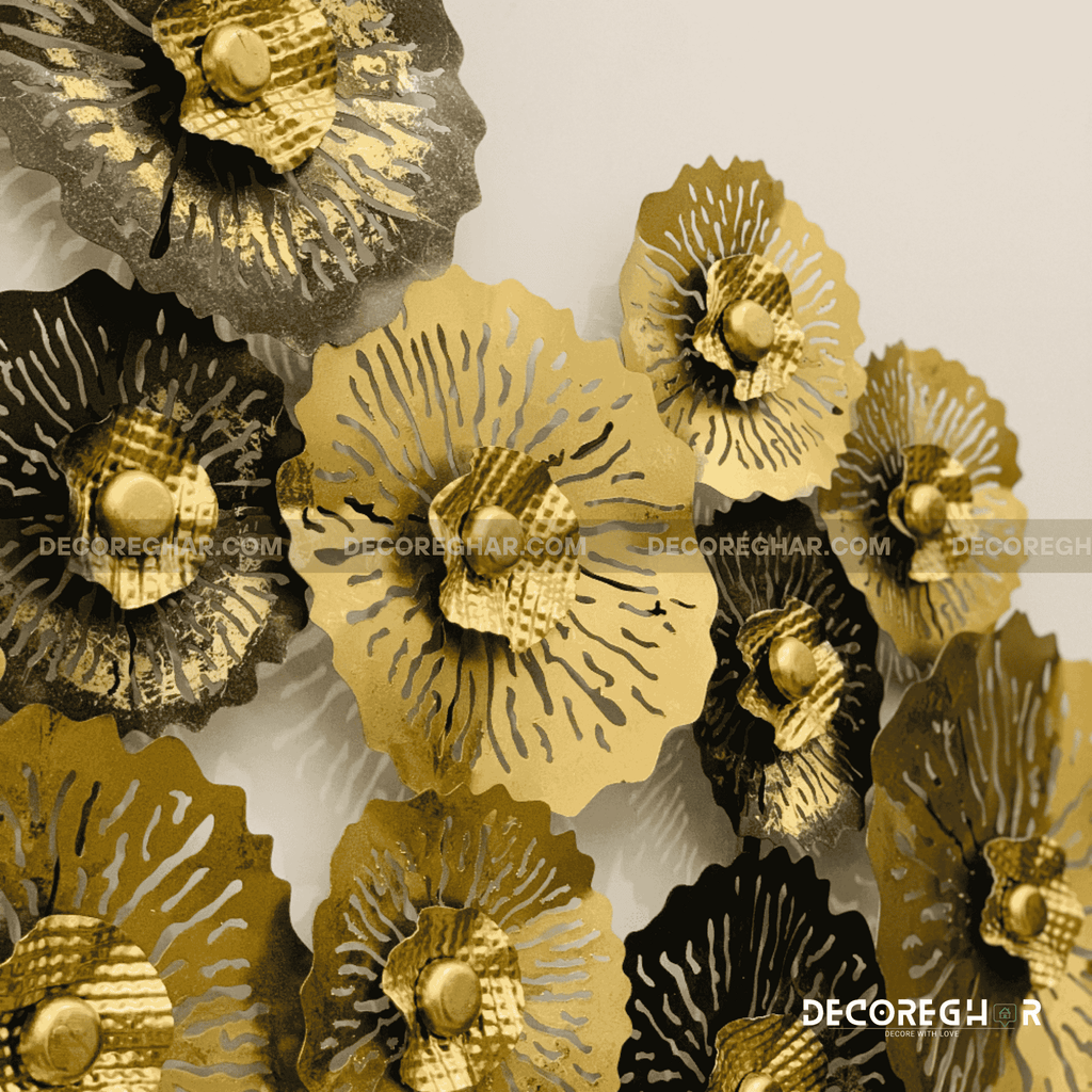 Golden Bloom Metal Wall Art – 3D Floral Luxury Décor