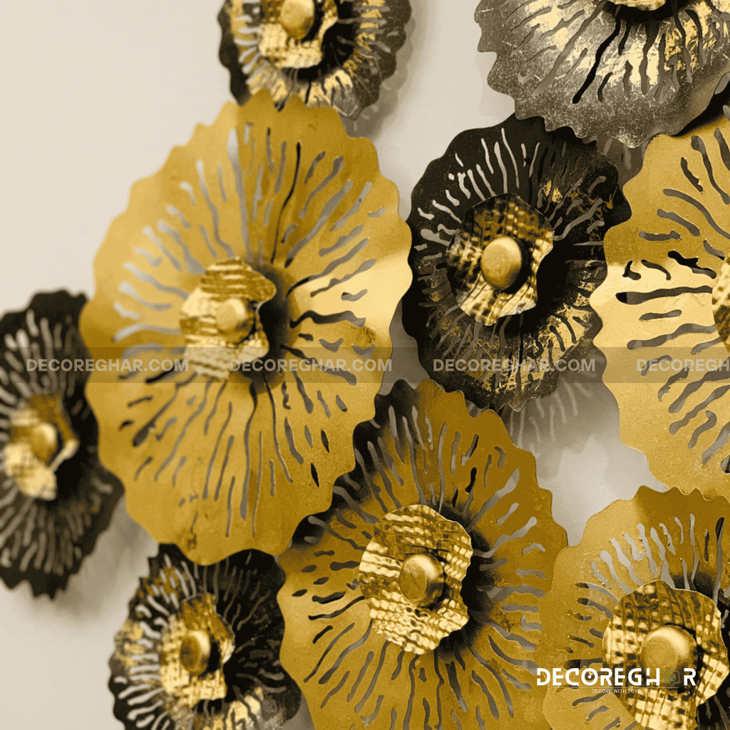 Golden Bloom Metal Wall Art – 3D Floral Luxury Décor