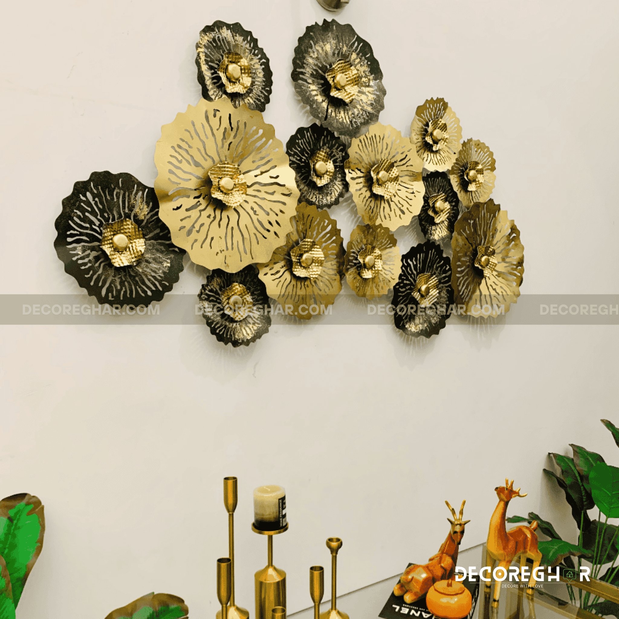 Golden Bloom Metal Wall Art – 3D Floral Luxury Décor