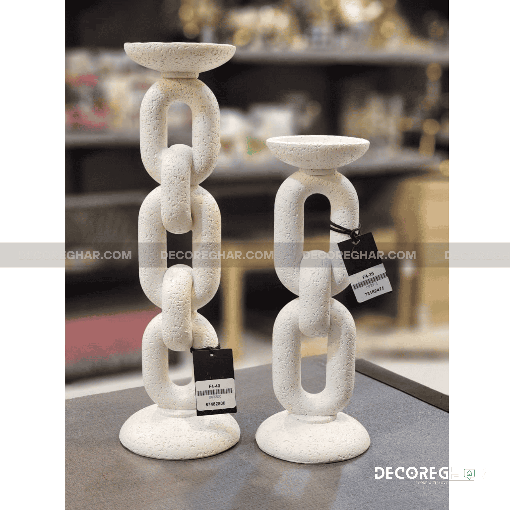 Artisan Textured Chain-Link Candle Holder Set