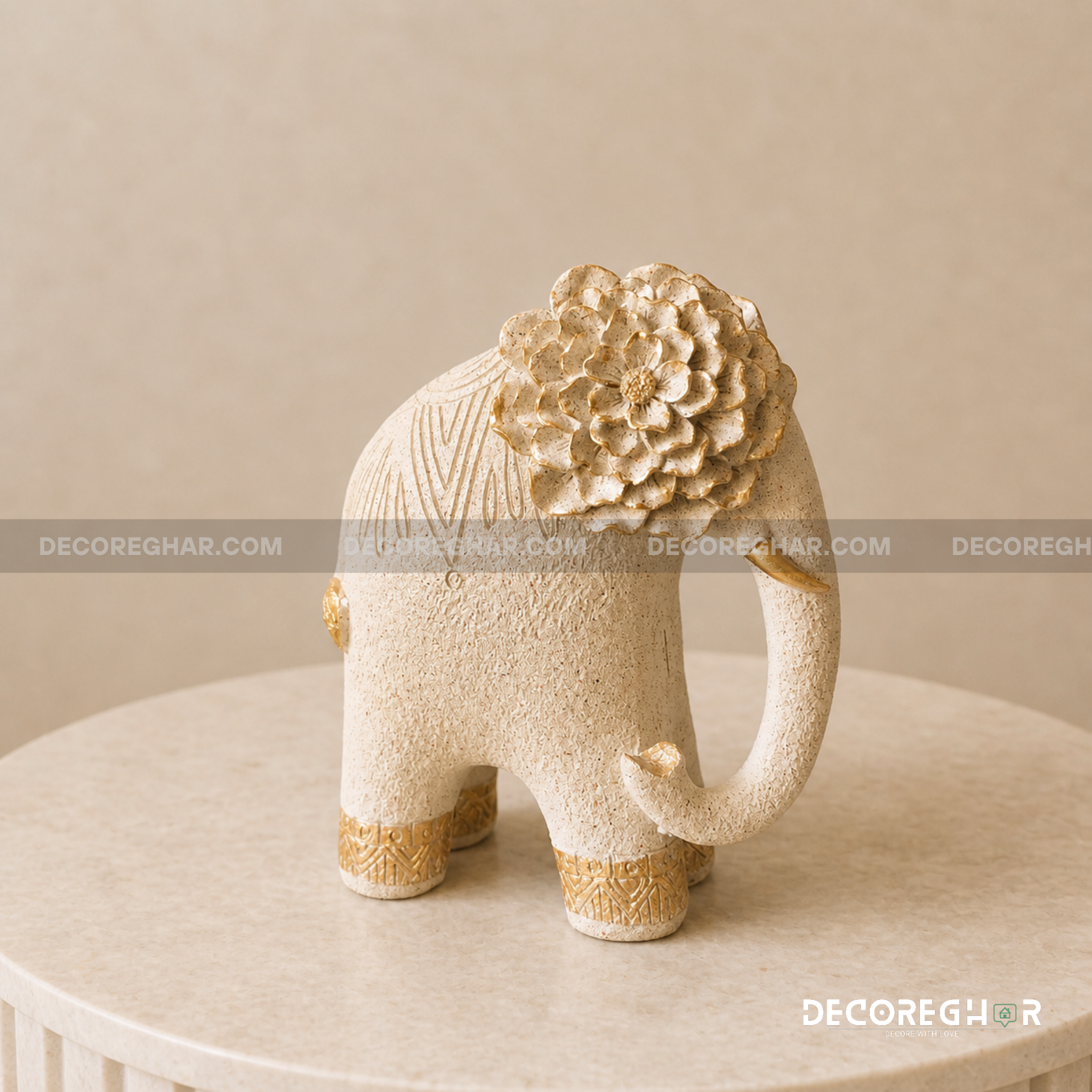 Decorative Elephant Figurine with Floral Detailing – Elegant Tabletop Accent